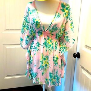 Pink floral Beach tunic cover up